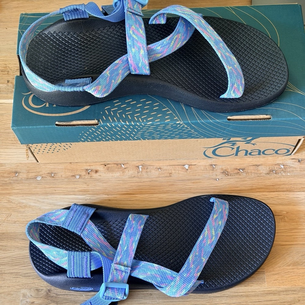New Chaco Women's Size 10 Z1 Classic Sandal Mottle Blue Pastel Pink Yellow Shoes